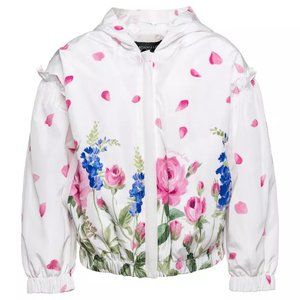 Monnalisa Girl Windbreaker Lightweight Hooded Jacket With Flowers Size 10